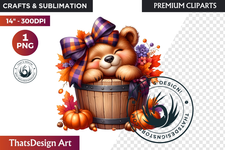 Autumn Cute animal in a bucket clipart Pumpkin thanksgiving