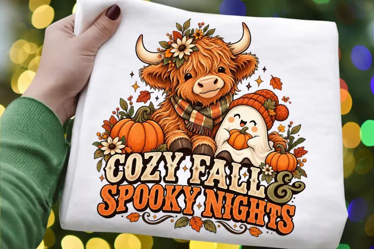Cozy Fall and Spooky Nights Highland Cow Ghost Halloween