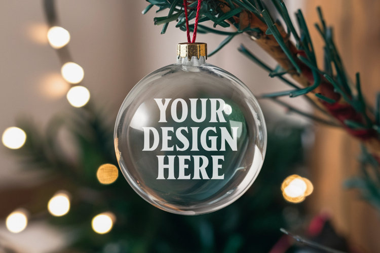 Acrylic Christmas Ornament Mockups | Clear Round Holiday