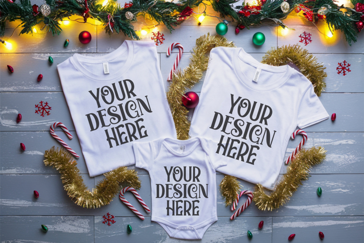 Christmas Family Matching Flat Lay T-Shirt Mockups