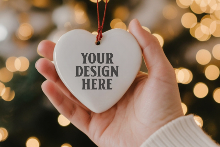 Heart Shaped Christmas Ornament Mockups | Frosted Glass Holi