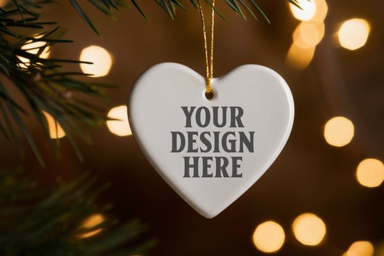 Romantic Christmas Ceramic Heart Ornament Mockup | Holiday