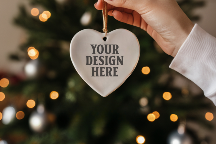 Holiday Love Heart Ornament Mockups | Romantic Christmas Tre