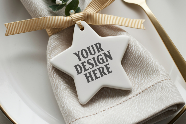 Christmas Star Ceramic Ornaments Mockup