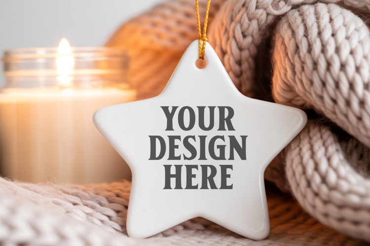 Christmas Star Ceramic Ornaments Mockup | Holiday Star Ornam