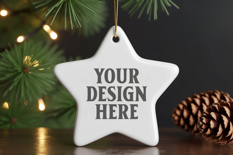 Christmas Star Ceramic Ornament Mockup | Cozy Boho Holiday D