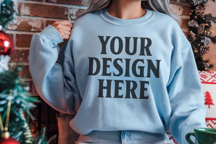 Comfort Colors 1566 Lagoon Blue Sweatshirt Mockup Real Model