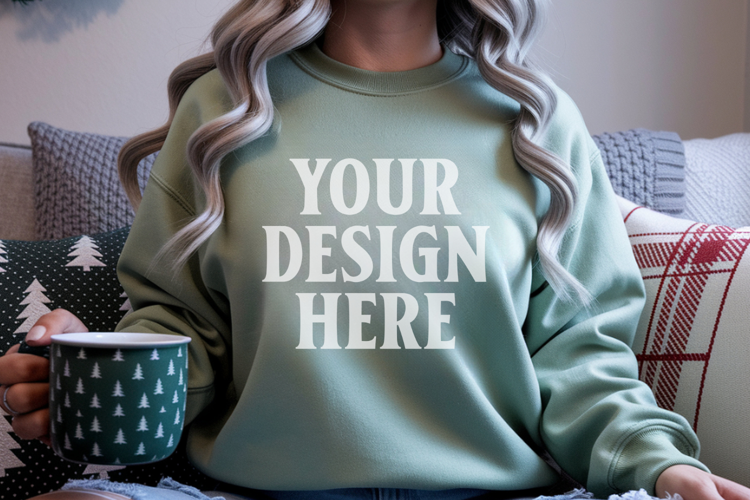 Comfort Colors 1566 Light Green Sweatshirt Mockup, Cozy Boho