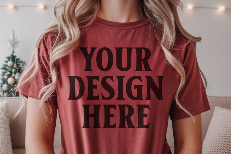 Christmas Comfort Colors 1717 Chambray T-Shirt Mockup Rea