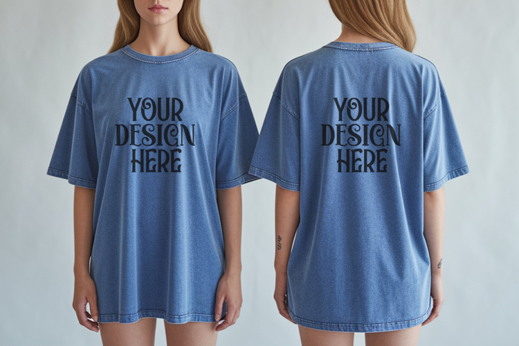 Comfort Colors 1717 Blue Jean Front & back T shirt mockups
