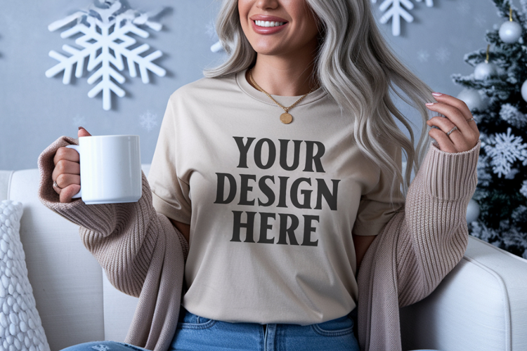 Ivory Comfort Colors 1717 Christmas Shirt Mockup, Coz