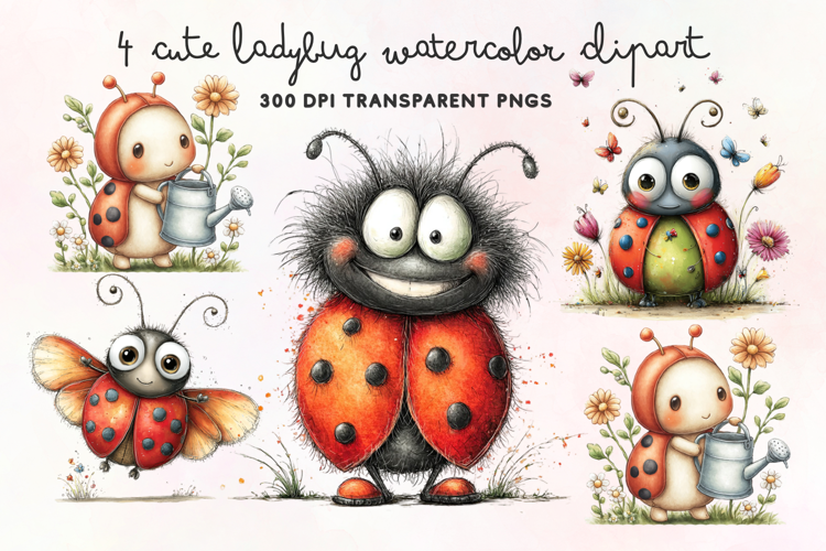 Cute Ladybug Watercolor Clipart PNG