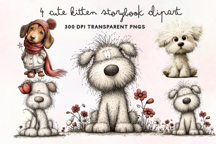 Cute Watercolor Dogs Clipart PNG