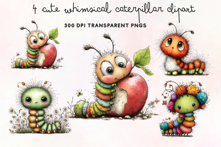 Cute Whimsical Caterpillar Clipart PNG example image 1