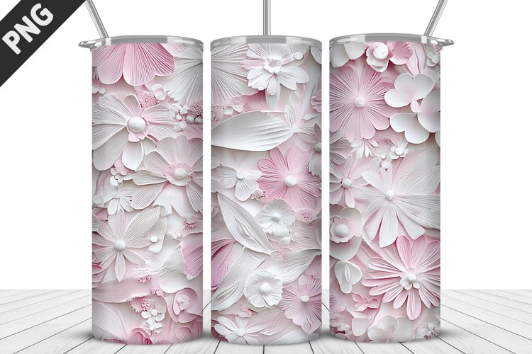 3D White Flowers Tumbler Wrap | Sublimation Design | Tumbler example image 1