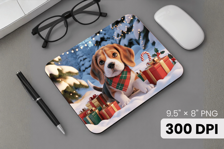 Winter Dog Christmas PNG, Icy Tree Mouse Pad Design