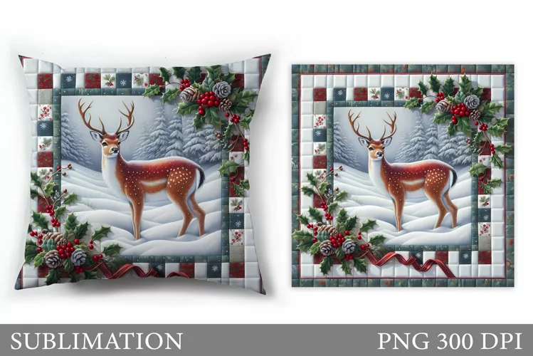 Christmas Deer Pillow Design. Christmas Pillow Sublimation