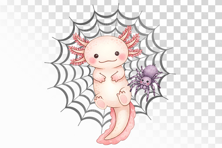 Halloween Axolotl Spider Tarantula Web Spooky PNG Uparupa