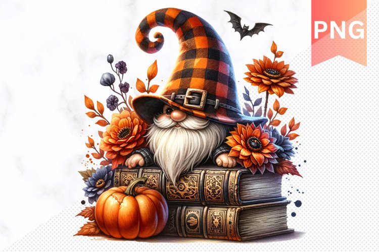 Halloween Gnome Books Sublimation - Halloween Clipart PNG