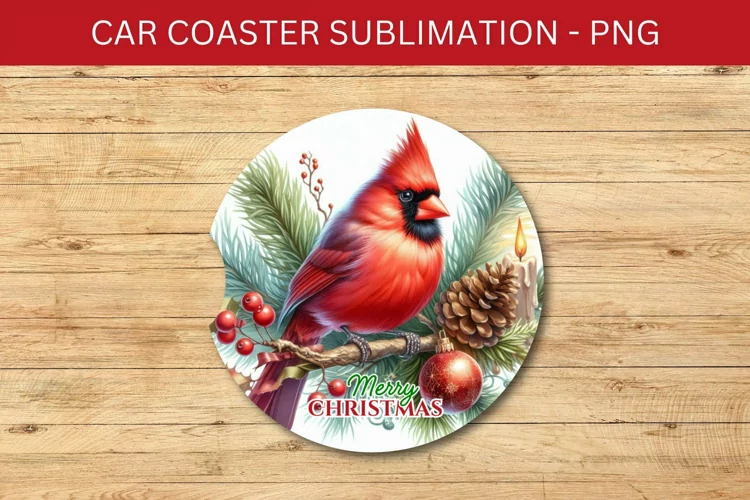 rounded car coaster - cardinal bird