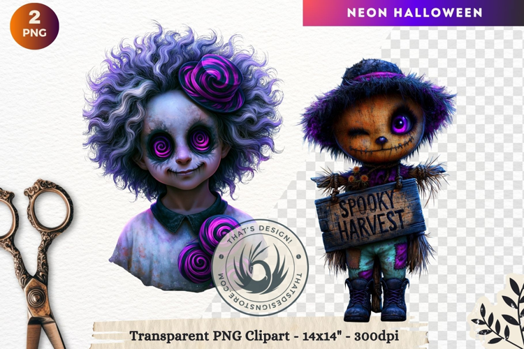 Neon Halloween Character Clipart Spooky Kawaii scarecrow