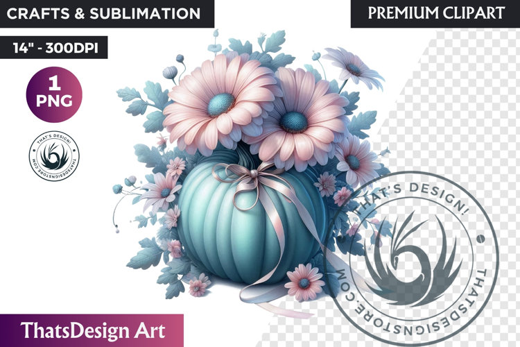 Floral Dreamy Pastel coquette pumpkin with bow PNG Clipart