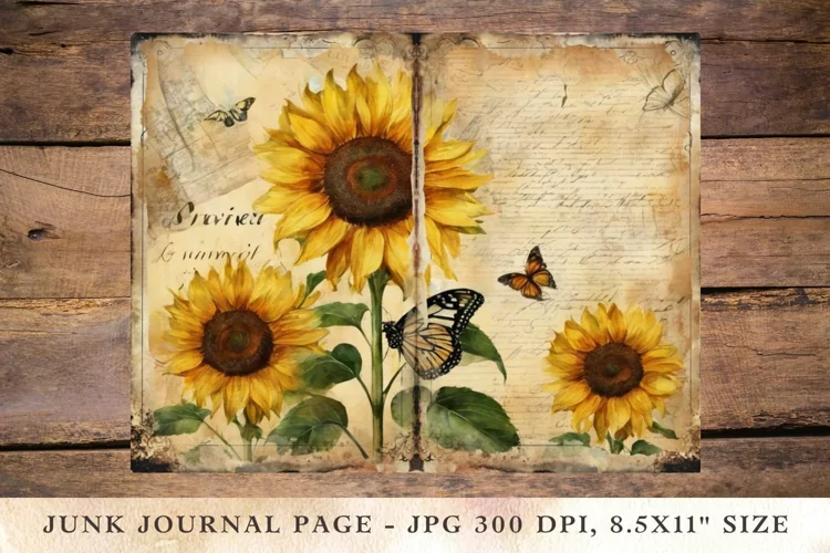 Printable Junk Journal Pages sunflower 1