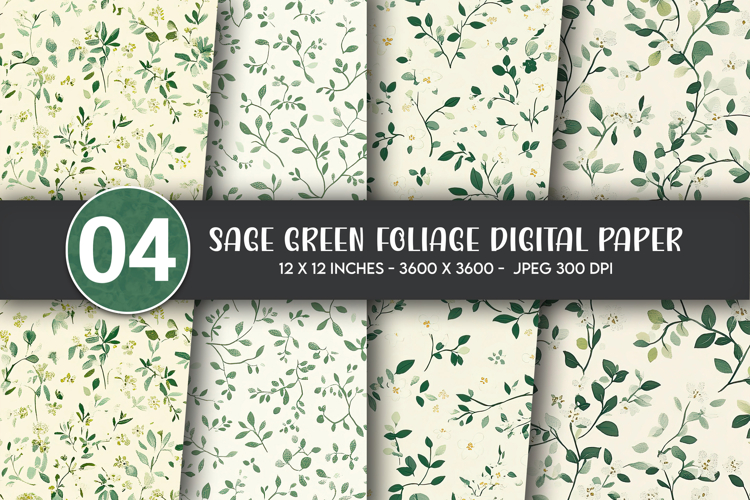 Sage Green Foliage Digital Paper example image 1