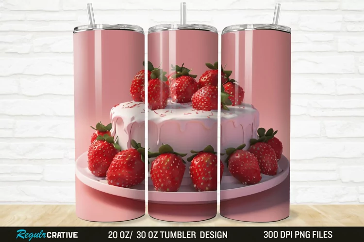 3D Strawberry Cake 20/30oz Skinny Tumbler