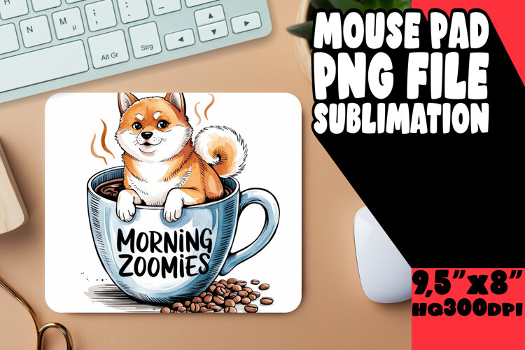 Bright MOUSE PAD Inspirational Design, Coffee Dog example image 1