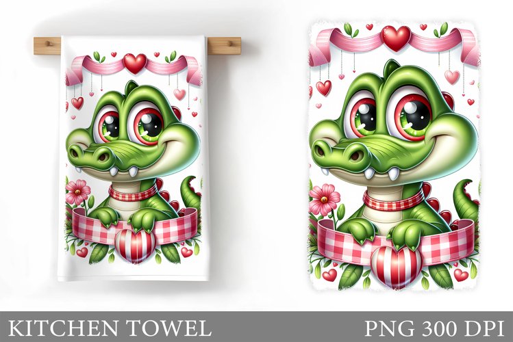 Cute Crocodile Kitchen Towel. Valentines Kitchen Towel example image 1