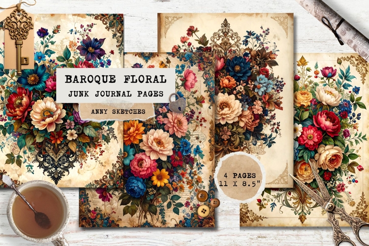 Baroque Floral Junk Journal Pages Vintage Printable