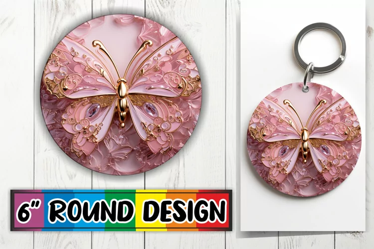 3D Butterfly Fantasy Keychain Round