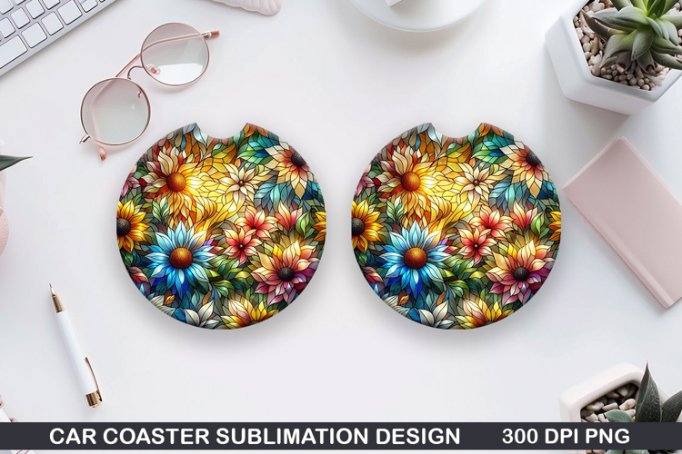 Flower Car coaster sublimation, Summer Coaster PNG Design