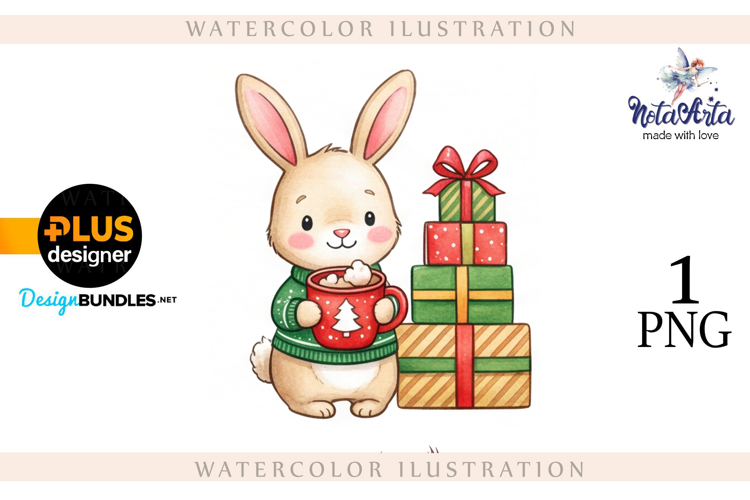Christmas Bunny in Watercolor Style