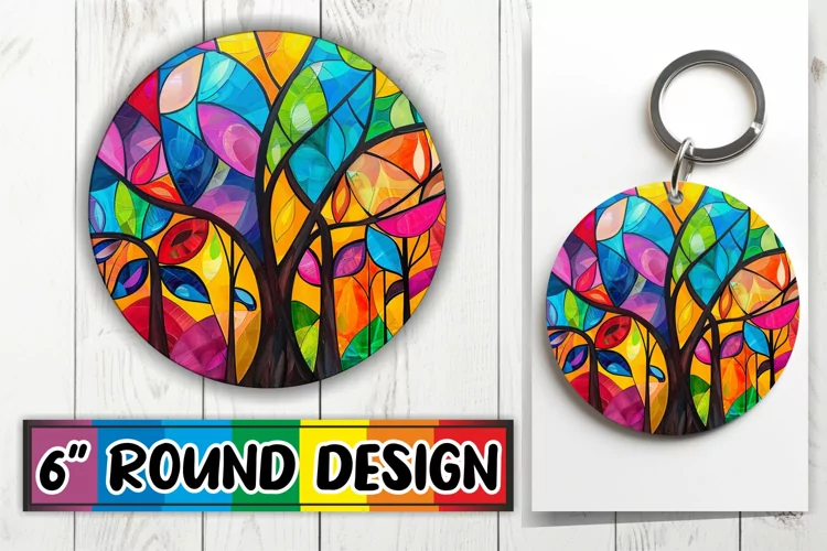 Stained Glass Tree Round Design Colorful
