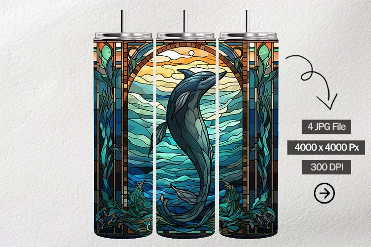 Narwhal Dragon Stained Glass Square Coaster - 4 Variation