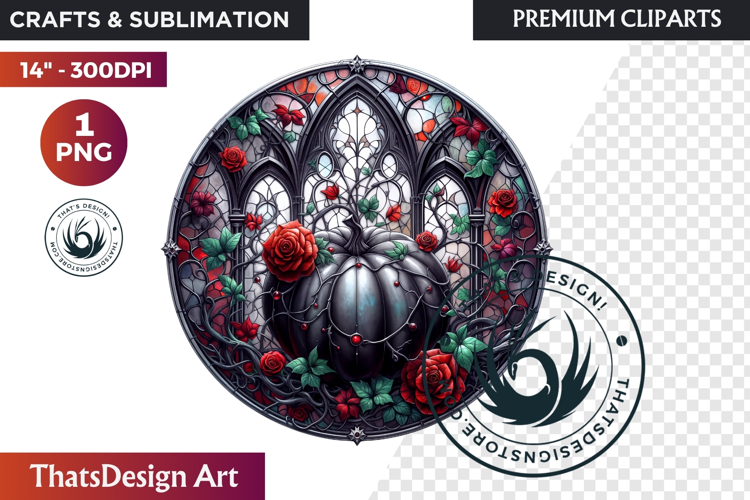 Halloween Gothic stained Glass Pumpkin Clipart