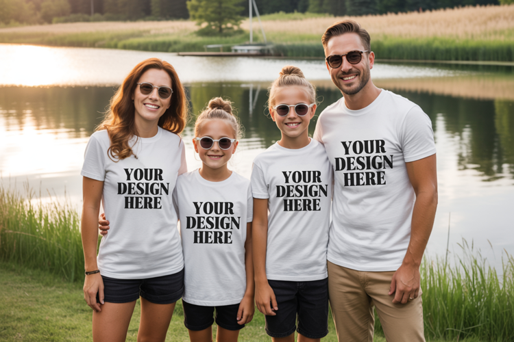Bella Canvas 3001 Family Group Mockup | Matching T-Shirt Fla