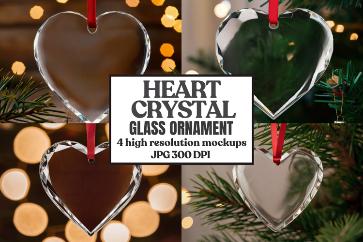 Christmas Heart Crystal Glass Ornaments Mockup