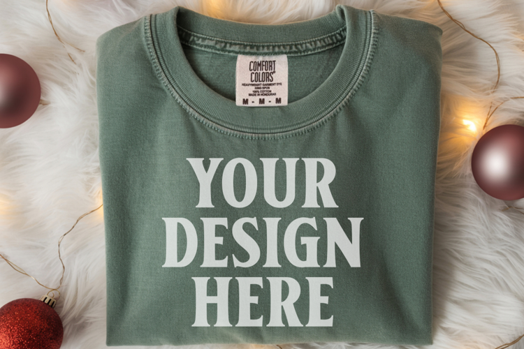 Forest green Comfort Colors 1717 Christmas Folded T-Shirt Mo
