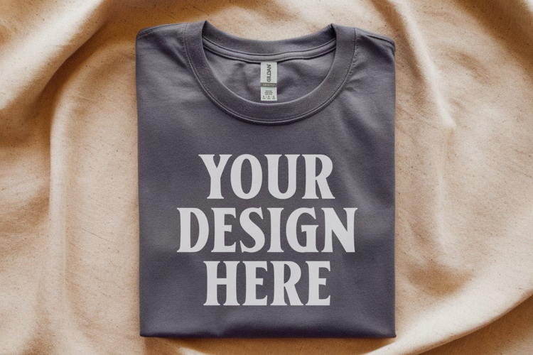 Gildan 64000 Black Folded T-Shirt Mockup | Flat Lay Unisex