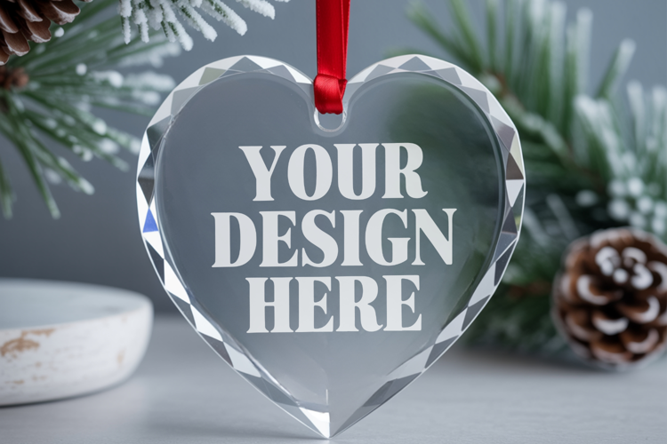 Christmas Heart Crystal Glass Ornament Mockups