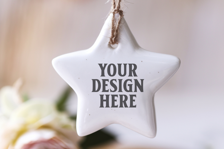 Christmas Star Ceramic Ornaments Mockup | Holiday Star Ornam