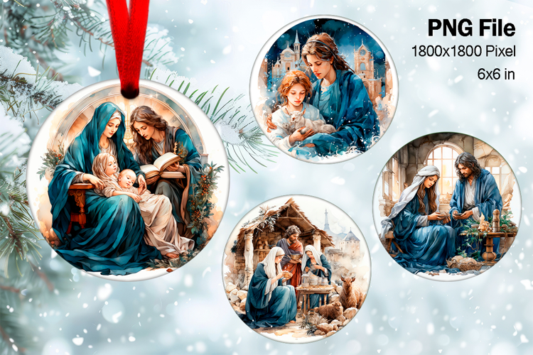 Nativity Scene Christmas Ornament Round Circle Jesus Baby_29