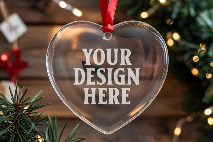 Christmas Heart Crystal Glass Ornament Mockup | Clear Heart example image 1