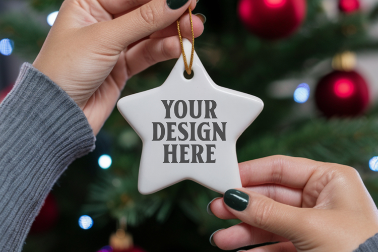 Christmas Star Ceramic Ornament Mockup | Holiday Star Tree