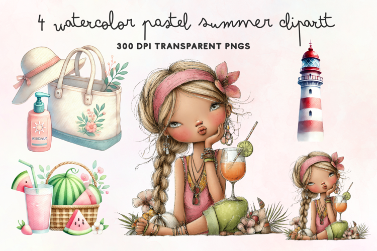 Watercolor Pastel Summer Clipart PNG