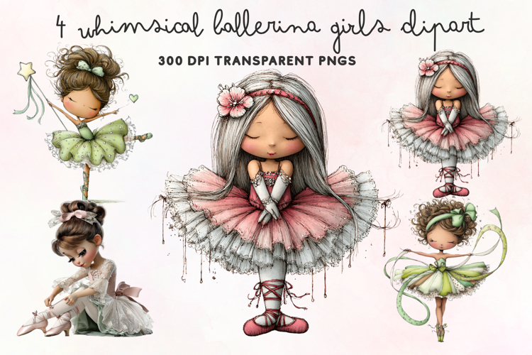 Whimsical Ballerina Girls Clipart PNG example image 1