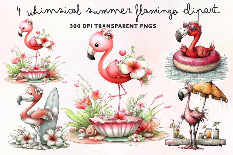 Whimsical Summer Flamingo Clipart PNG